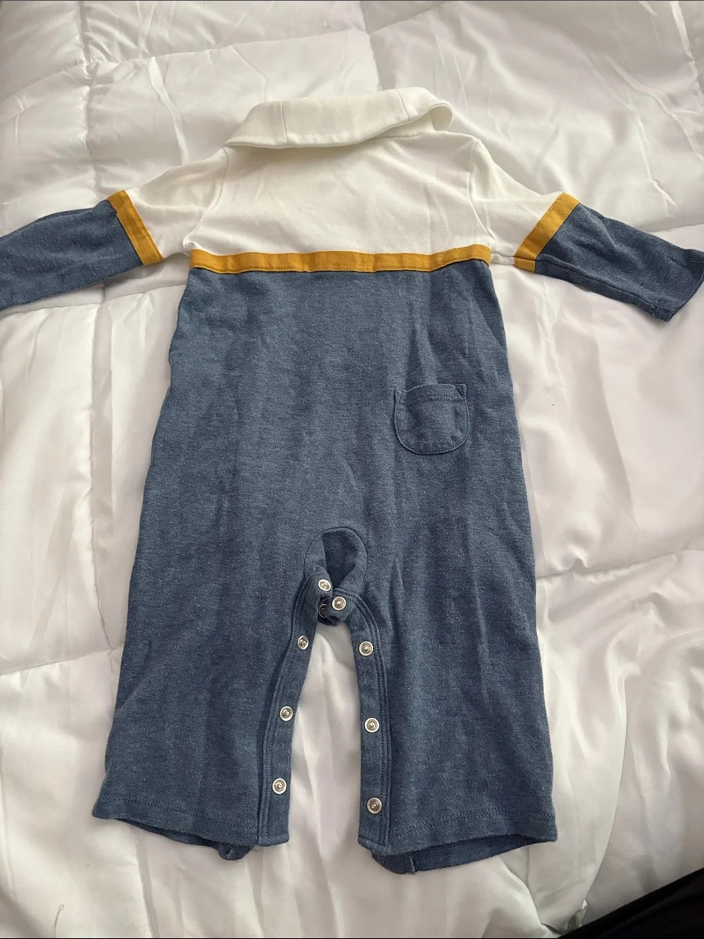 Janie and Jack Blue, White & Gold Shawl Collar One-Piece Footie